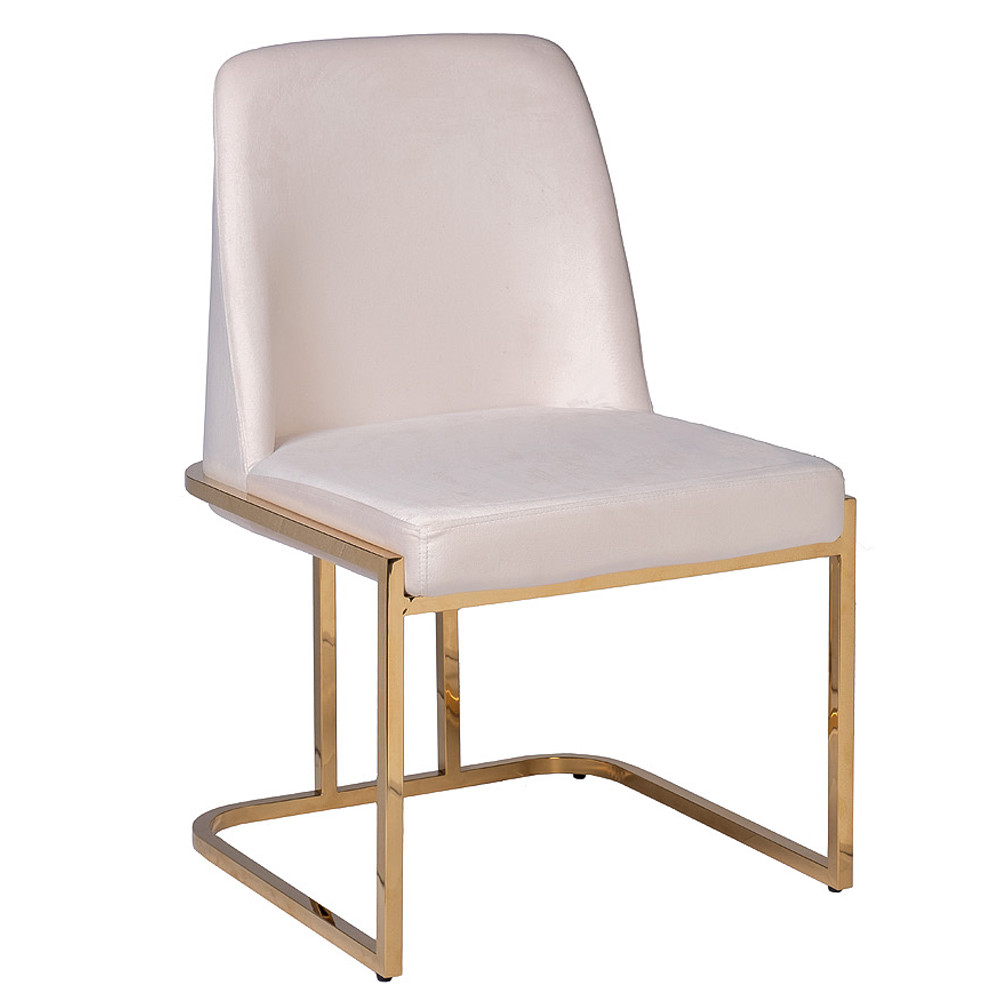 Стул обеденный велюровый кремовый с золотым каркасом Nobility