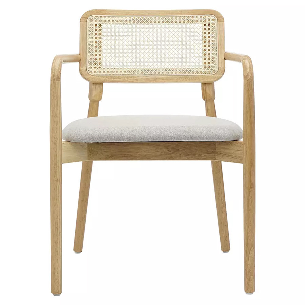 Стул обеденный с мягким сиденьем и спинкой из плетеного ротанга Wood and Textile Chair