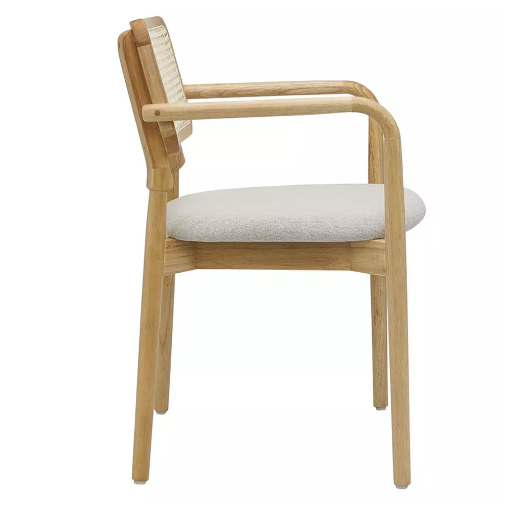 Стул обеденный с мягким сиденьем и спинкой из плетеного ротанга Wood and Textile Chair
