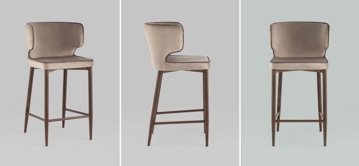 Стул Полубарный Chair посадка 65 см Бежевый Велюр с Коричневым кантом