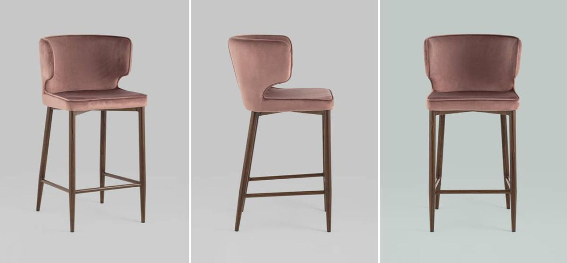 Стул Полубарный Chair посадка 65 см Пыльно-Розовый Велюр