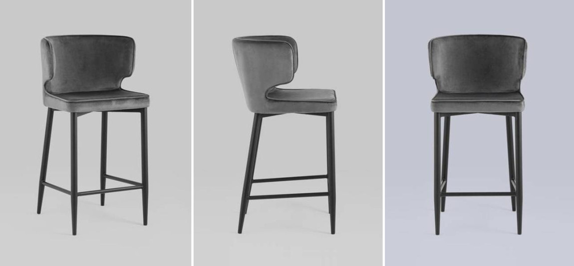 Стул Полубарный Chair посадка 65 см Серый Велюр