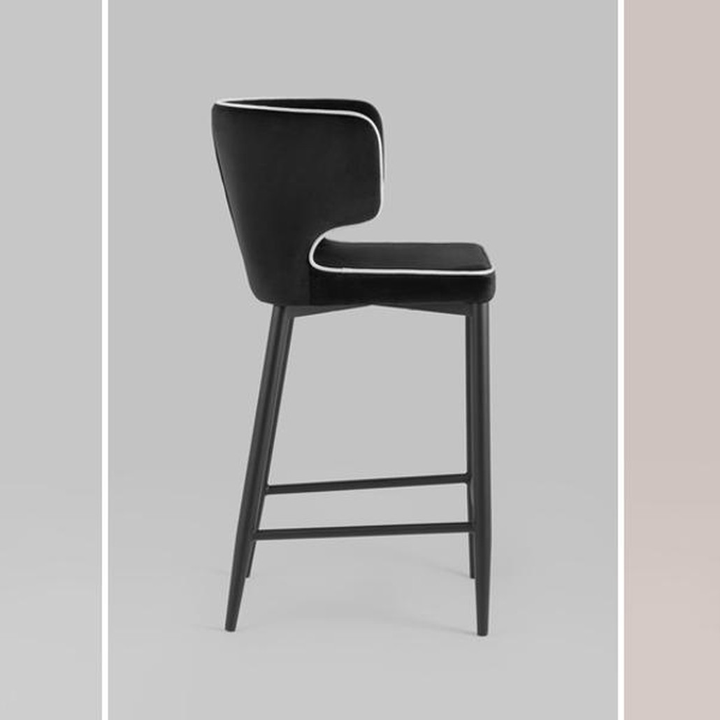 Стул Полубарный Chair посадка 65 см Черный Велюр с Белым кантом