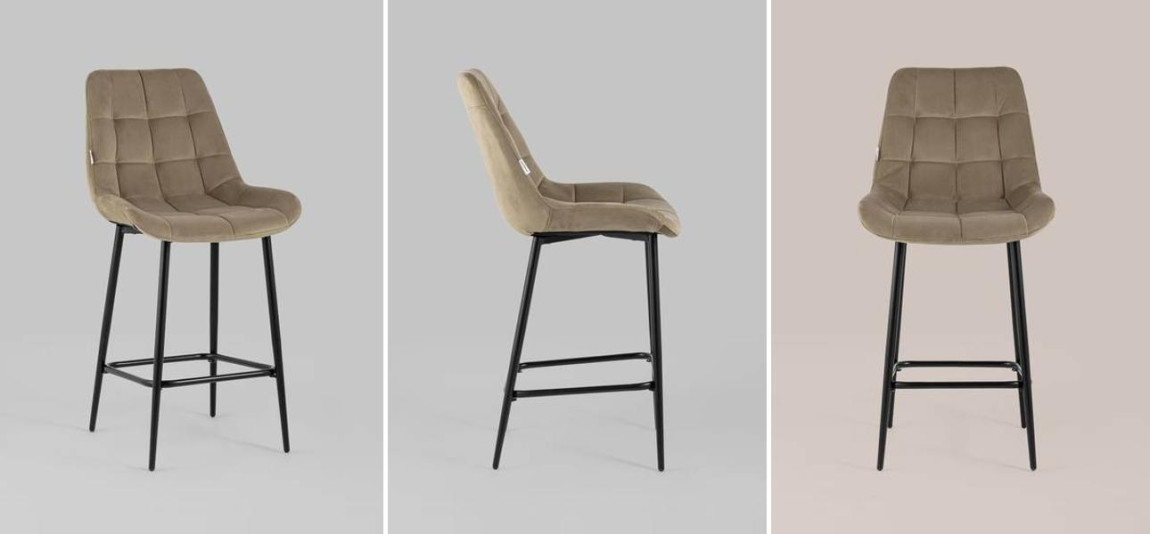 Стул Полубарный NANCY Chair посадка 65 см Бежевый Велюр