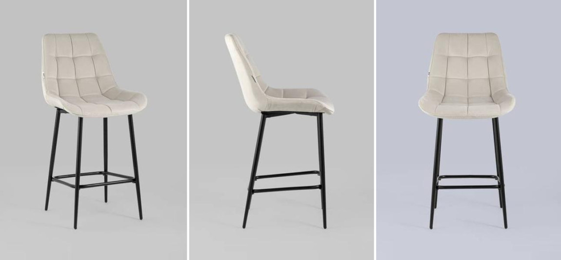 Стул Полубарный NANCY Chair посадка 65 см Молочный Велюр