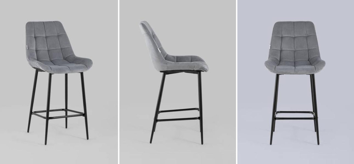 Стул Полубарный NANCY Chair посадка 65 см Серый Велюр