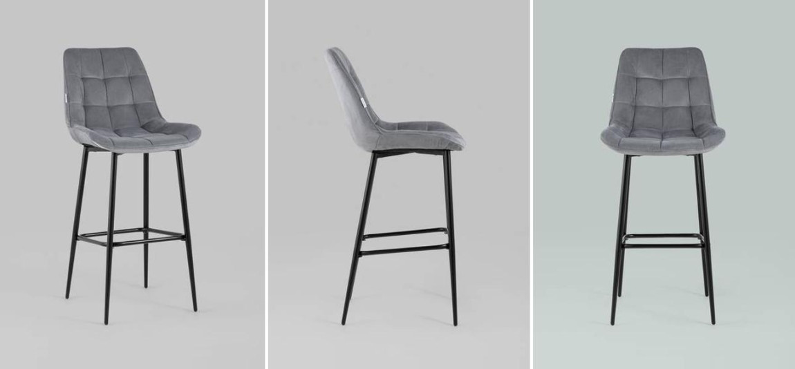 Стул Полубарный NANCY Chair посадка 75 см Серый Велюр