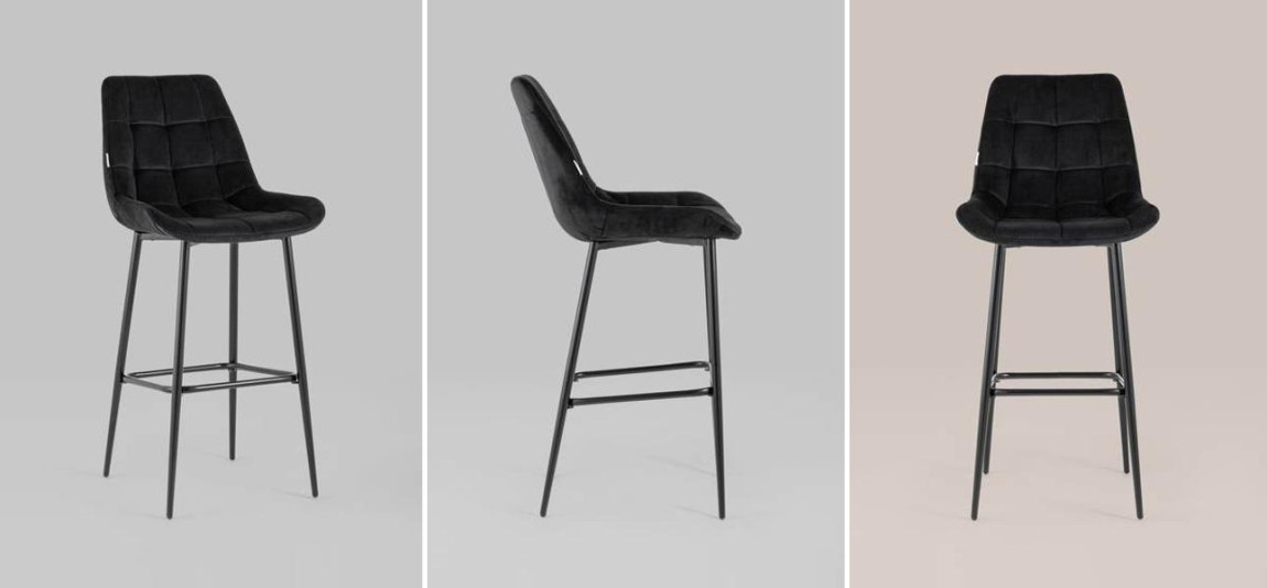 Стул Полубарный NANCY Chair посадка 75 см Черный Велюр