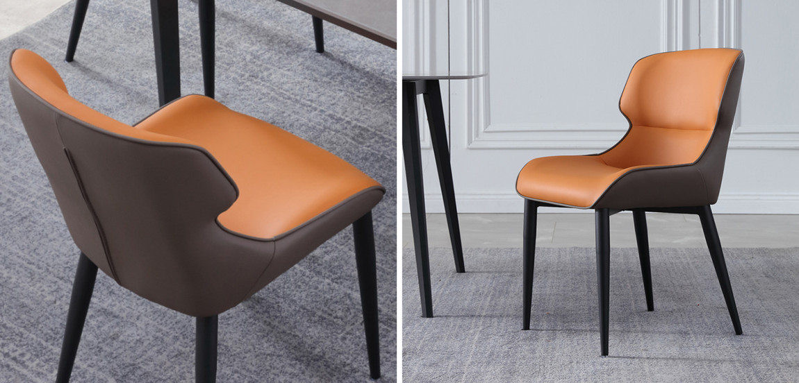 Стул с кожаной двухцветной обивкой Obrien Chair Orange and Grey