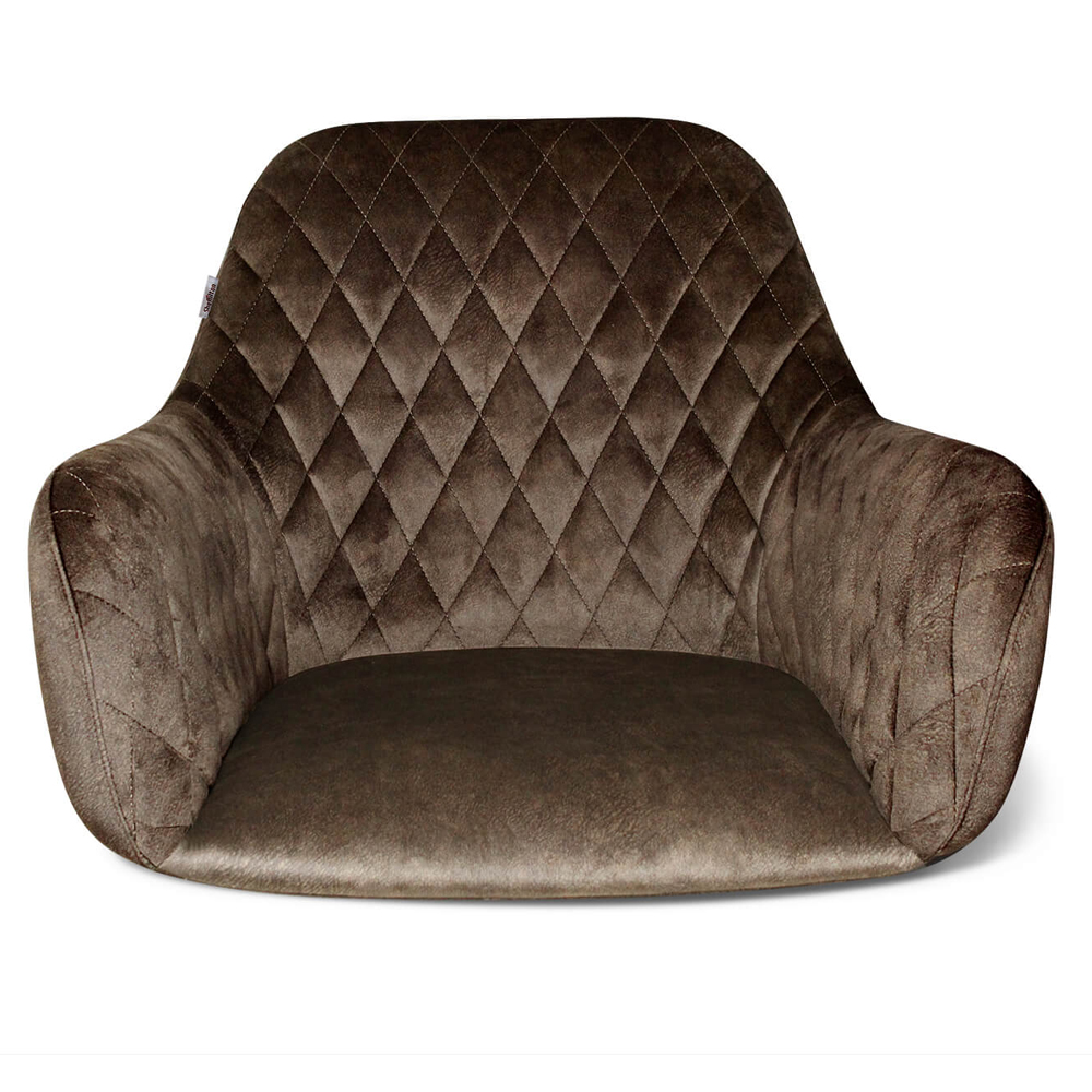 Стул с мягкой коричневой обивкой из велюра и подъемно-поворотным механизмом на черных колесиках Harper Brown