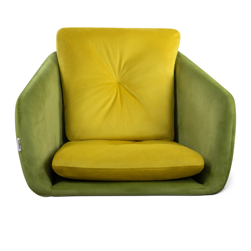 Стул с мягкой обивкой из велюра и подъемно-поворотным механизмом на колесиках Mason Green and Yellow