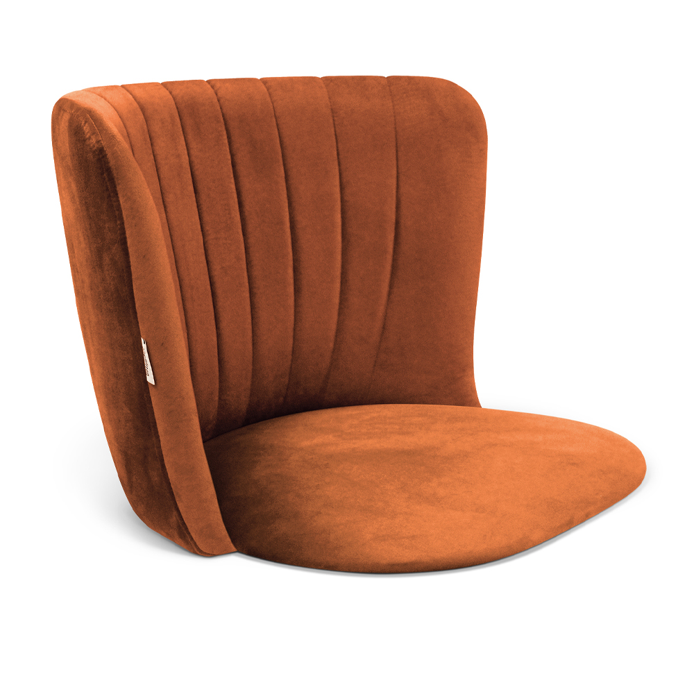 Стул с мягкой оранжевой обивкой из велюра и подъемно-поворотным механизмом на черных колесиках Harper Orange