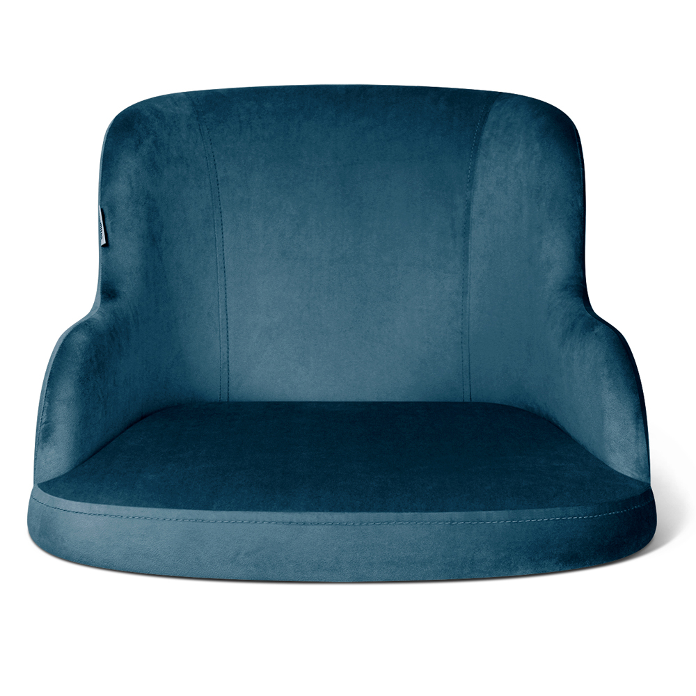 Стул с мягкой синей обивкой из велюра и подъемно-поворотным механизмом на белых колесиках Harper Blue and White