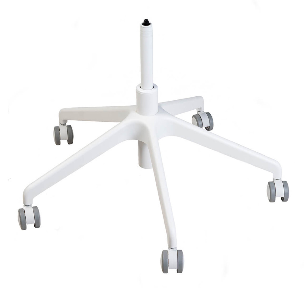 Стул с мягкой синей обивкой из велюра и подъемно-поворотным механизмом на белых колесиках Harper Blue and White