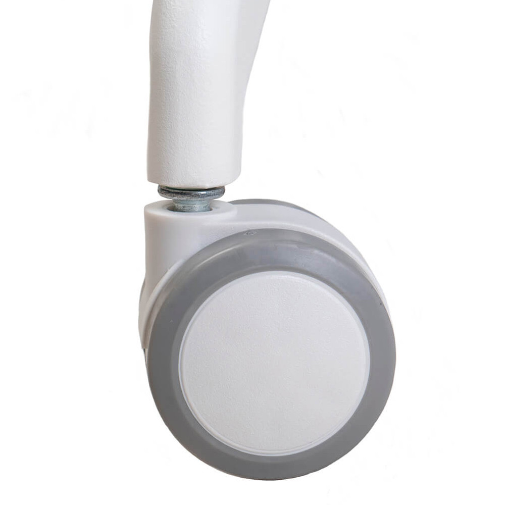 Стул с мягкой синей обивкой из велюра и подъемно-поворотным механизмом на белых колесиках Harper Blue and White