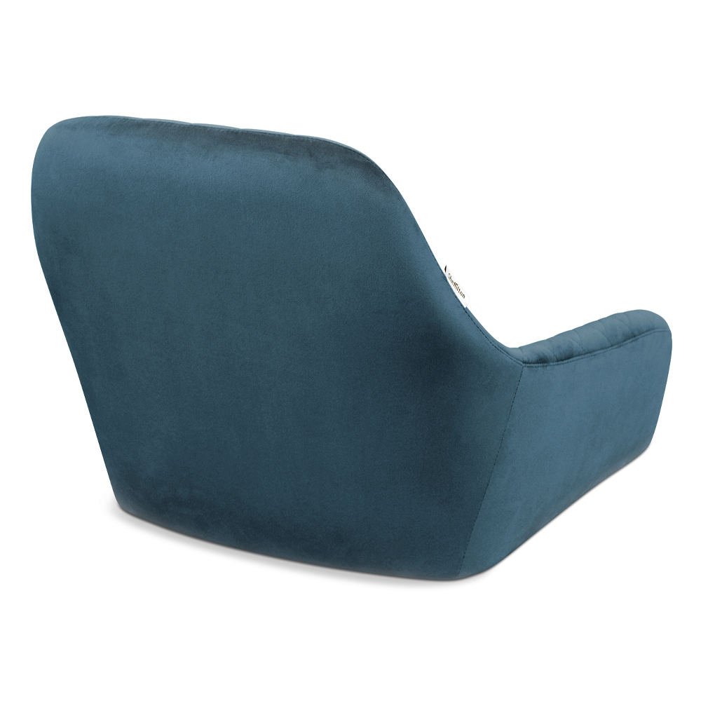 Стул с мягкой синей обивкой из велюра и подъемно-поворотным механизмом на черных колесиках Harper Blue