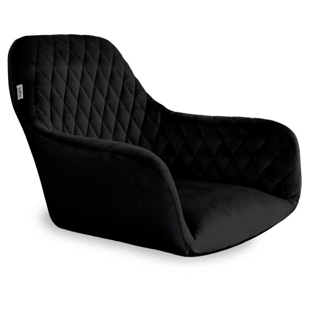 Стул с мягкой черной обивкой из велюра и подъемно-поворотным механизмом на колесиках Harper Black