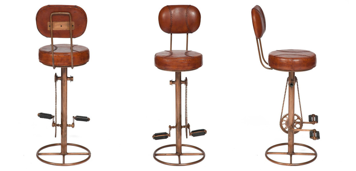 Стул с педалями от велосипеда со спинкой Buffalo Leather Industrial Chair