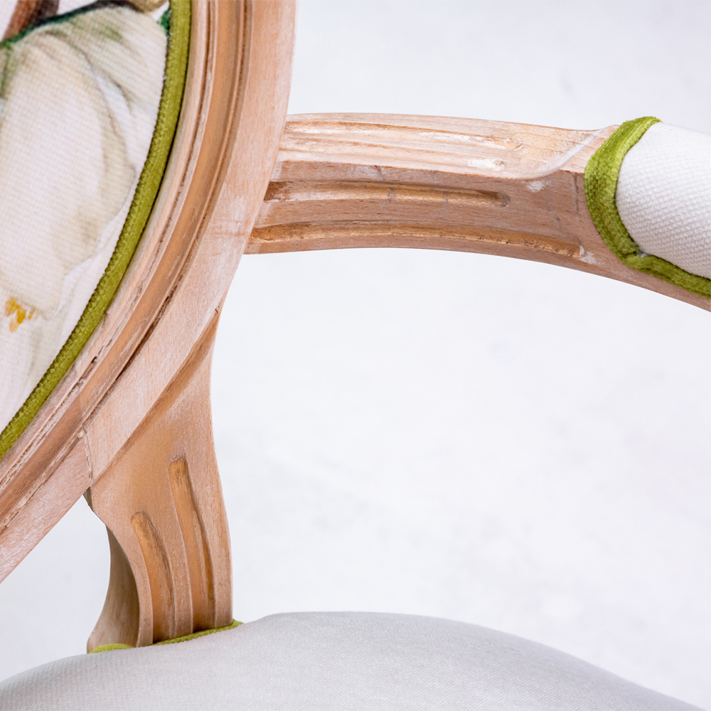 Стул с подлокотниками золотистый из бука с изображением птиц и цветов Blooming Birds 2