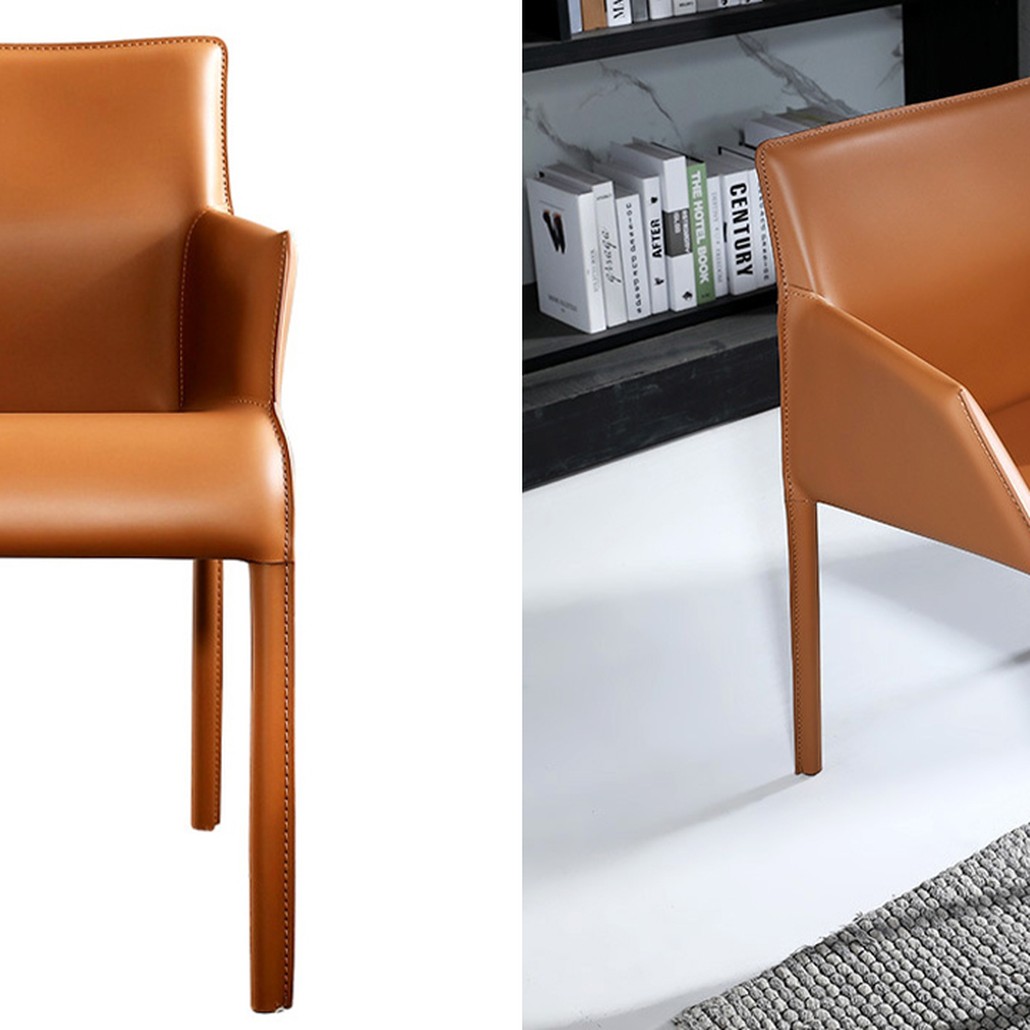 Стул с подлокотниками и кожаной обивкой Malcolm Chair Orange Оранжевый