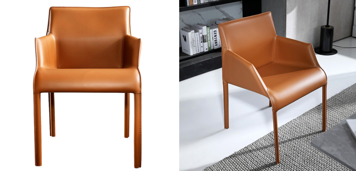 Стул с подлокотниками и кожаной обивкой Malcolm Chair Orange Оранжевый