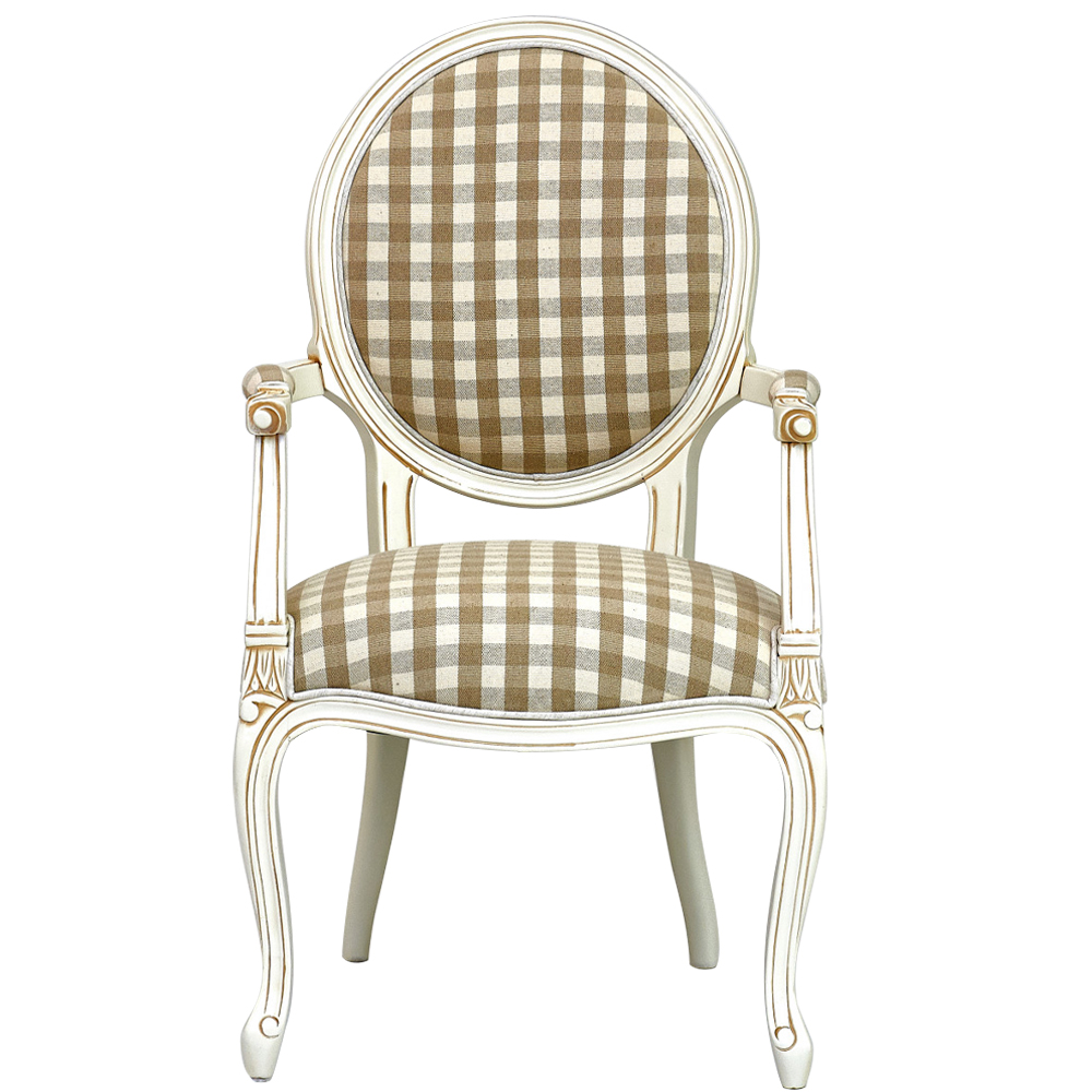 Стул с подлокотниками и круглой спинкой Checkered Upholstery Chair обивка в клетку