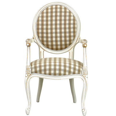 Стул с подлокотниками и круглой спинкой Checkered Upholstery Chair обивка в клетку
