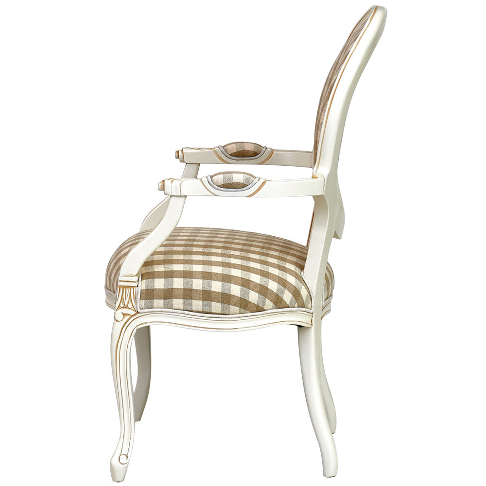 Стул с подлокотниками и круглой спинкой  Checkered Upholstery Chair обивка в клетку
