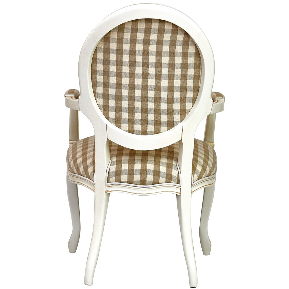 Стул с подлокотниками и круглой спинкой  Checkered Upholstery Chair обивка в клетку