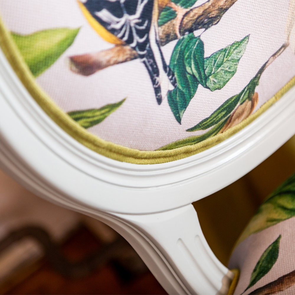 Стул светло-серый из натурального бука с изображением птиц и цветов Blooming Birds