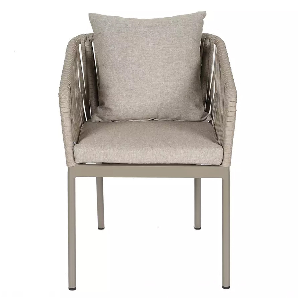 Стул серо-бежевый с декоративным плетением на спинке и подлокотниках Chair Weave