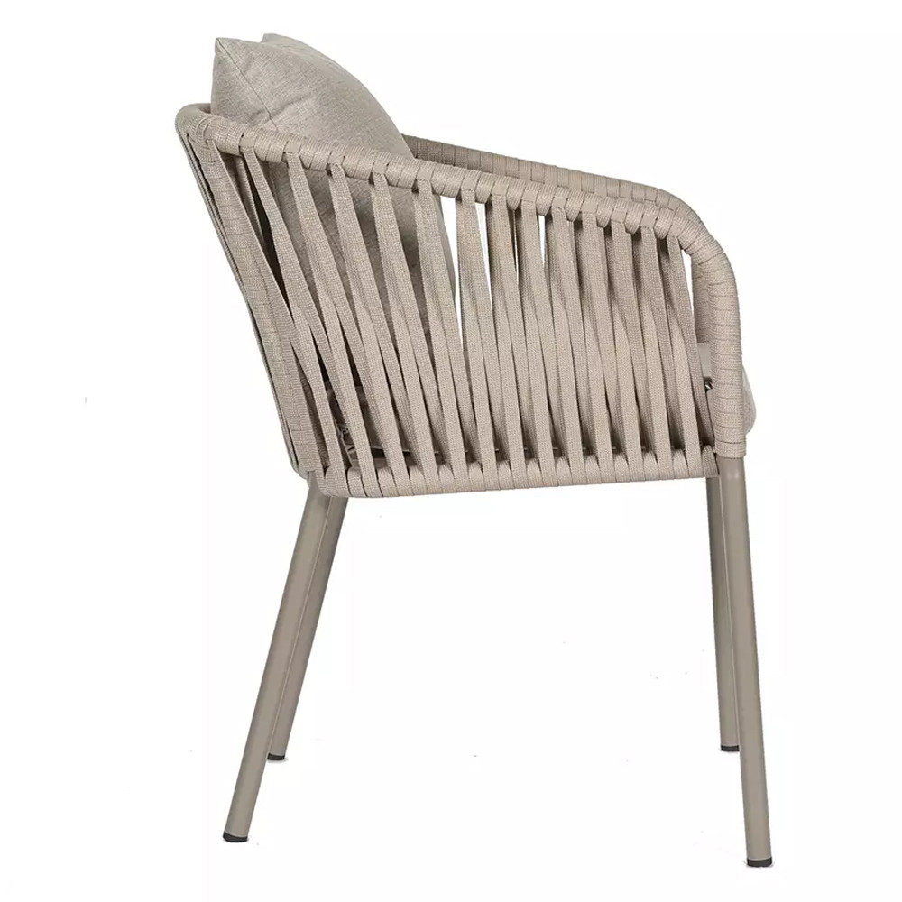 Стул серо-бежевый с декоративным плетением на спинке и подлокотниках Chair Weave