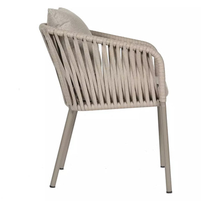 Стул серо-бежевый с декоративным плетением на спинке и подлокотниках Chair Weave