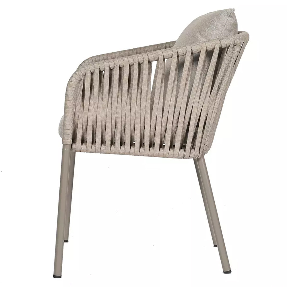 Стул серо-бежевый с декоративным плетением на спинке и подлокотниках Chair Weave