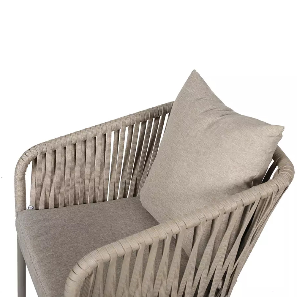 Стул серо-бежевый с декоративным плетением на спинке и подлокотниках Chair Weave