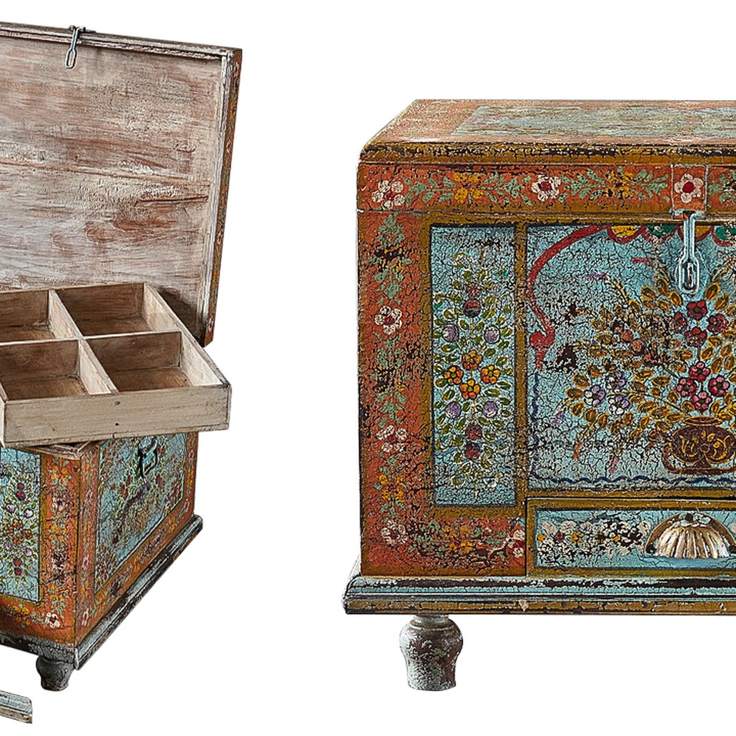 Сундук ручная роспись Harsh Antique Indian Painted Chest