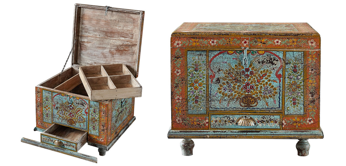 Сундук ручная роспись Harsh Antique Indian Painted Chest
