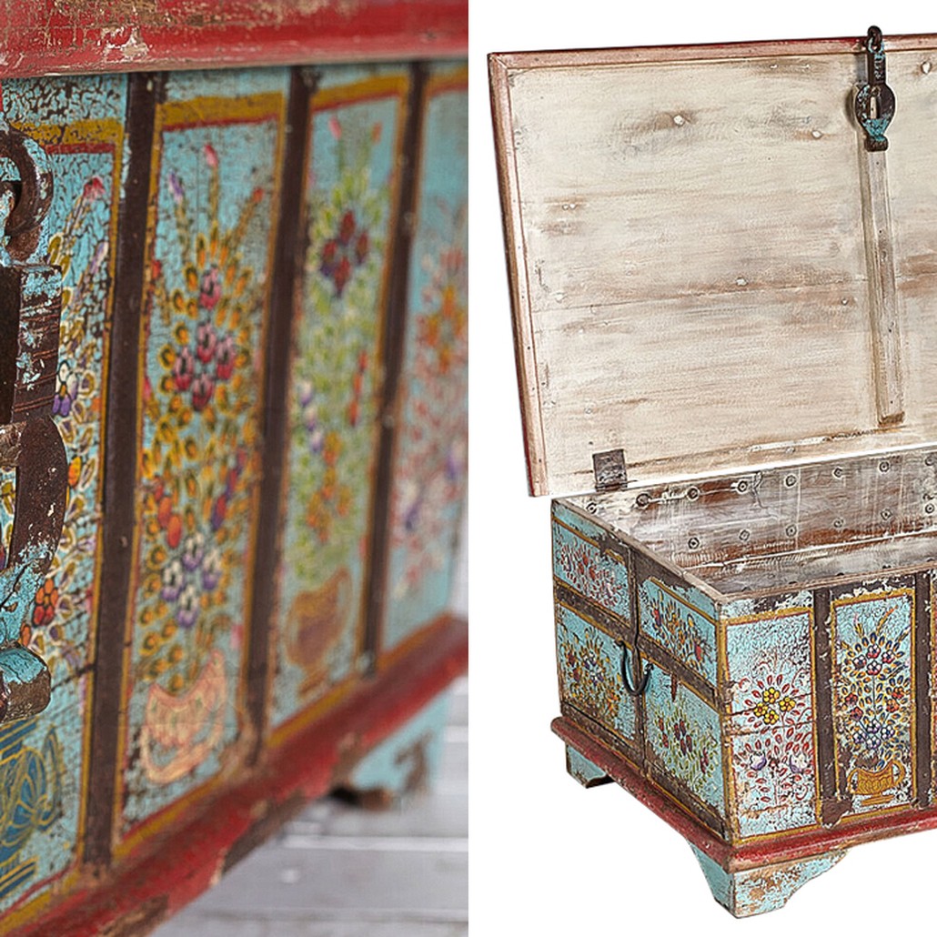 Сундук ручная роспись Pran Antique Indian Painted Chest