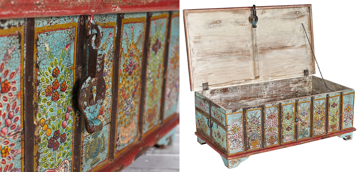 Сундук ручная роспись Pran Antique Indian Painted Chest