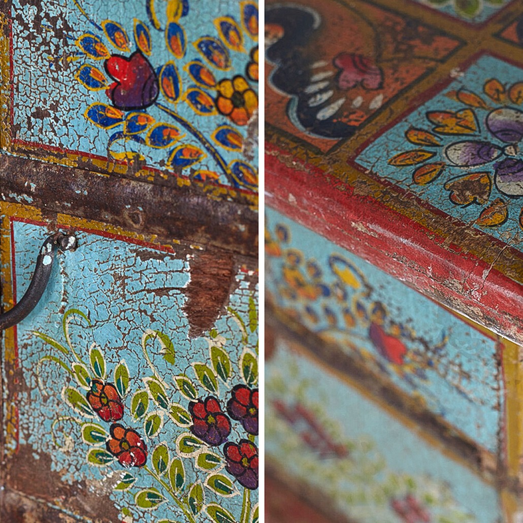 Сундук ручная роспись Pran Antique Indian Painted Chest