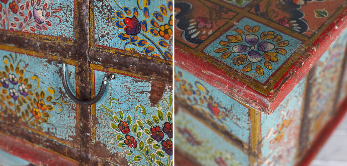 Сундук ручная роспись Pran Antique Indian Painted Chest