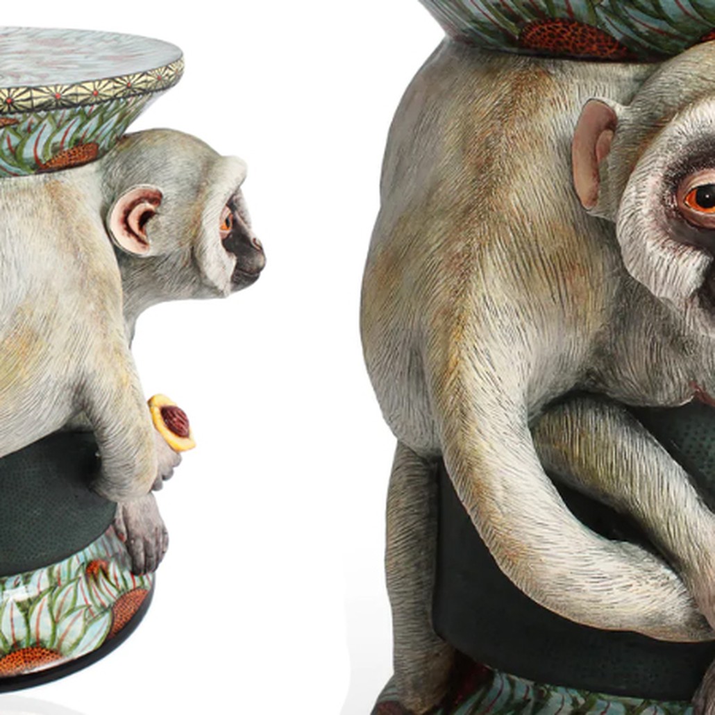 Табурет Обезьяна с фруктом ручная работа Monkey Side Table