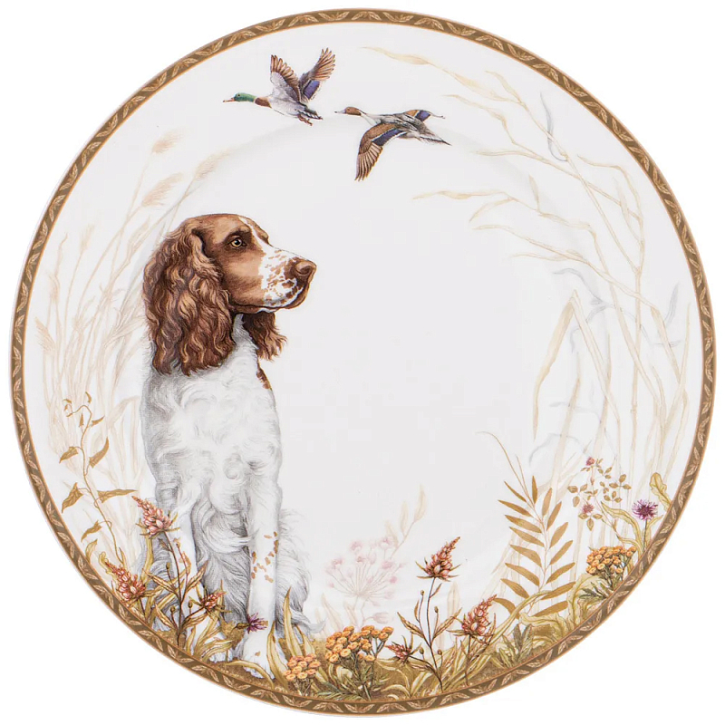 Тарелка закусочная из фарфора с изображением собаки Hunting Porcelain Collection