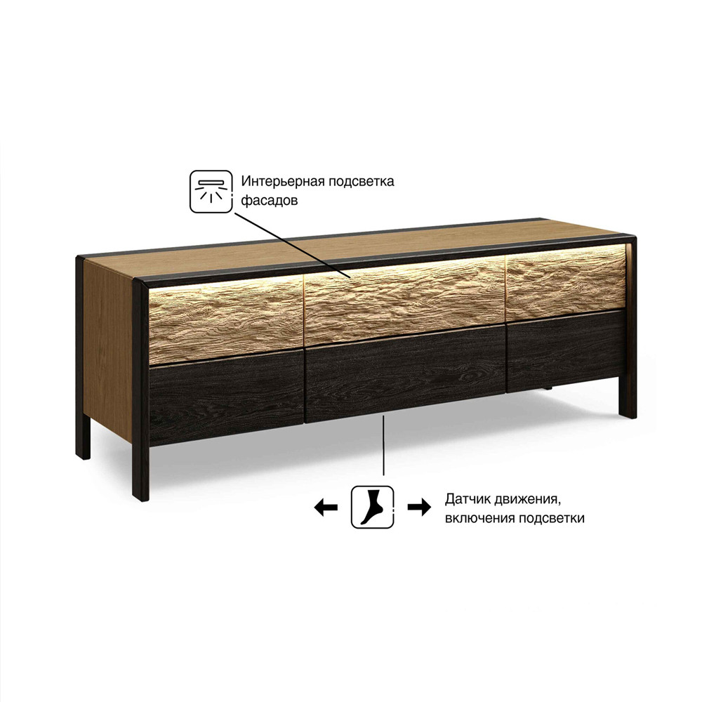 ТВ тумба 2 двери и 2 ящика с подсветкой на рельефном фасаде Warm Industrial