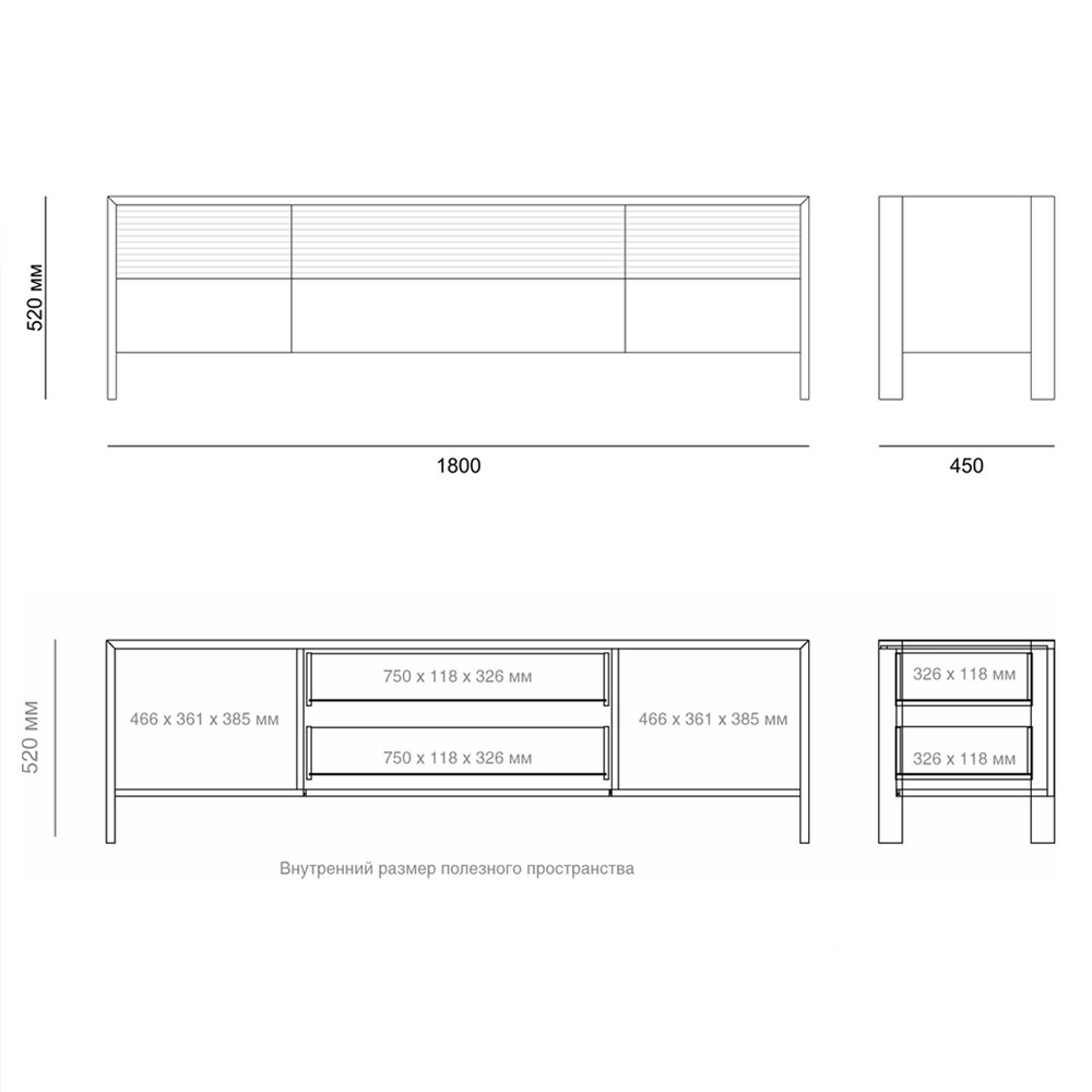 ТВ тумба 2 двери и 2 ящика с подсветкой на рельефном фасаде Warm Industrial