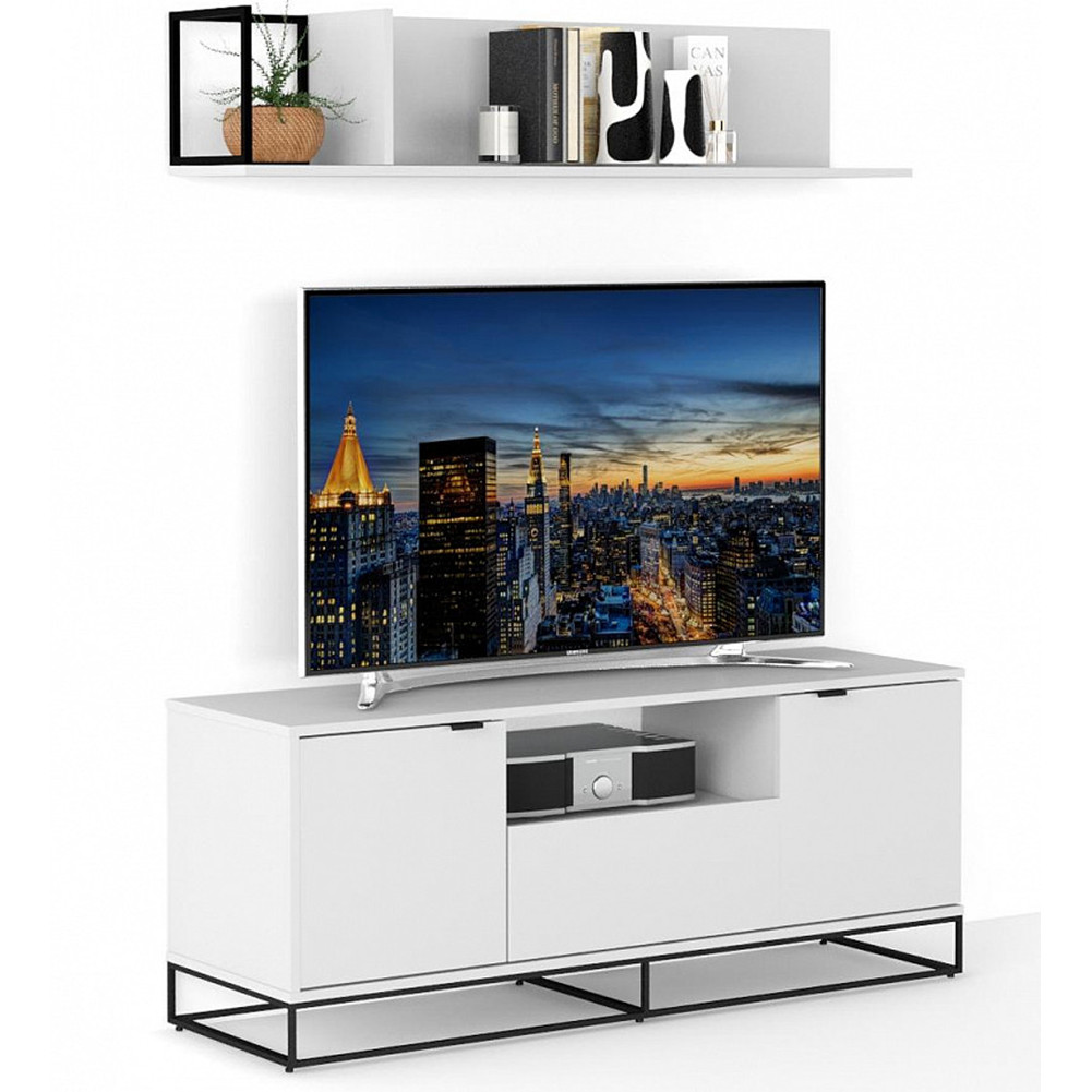 ТВ-тумба белая с  2-мя дверцами и ящиком Strict Lines