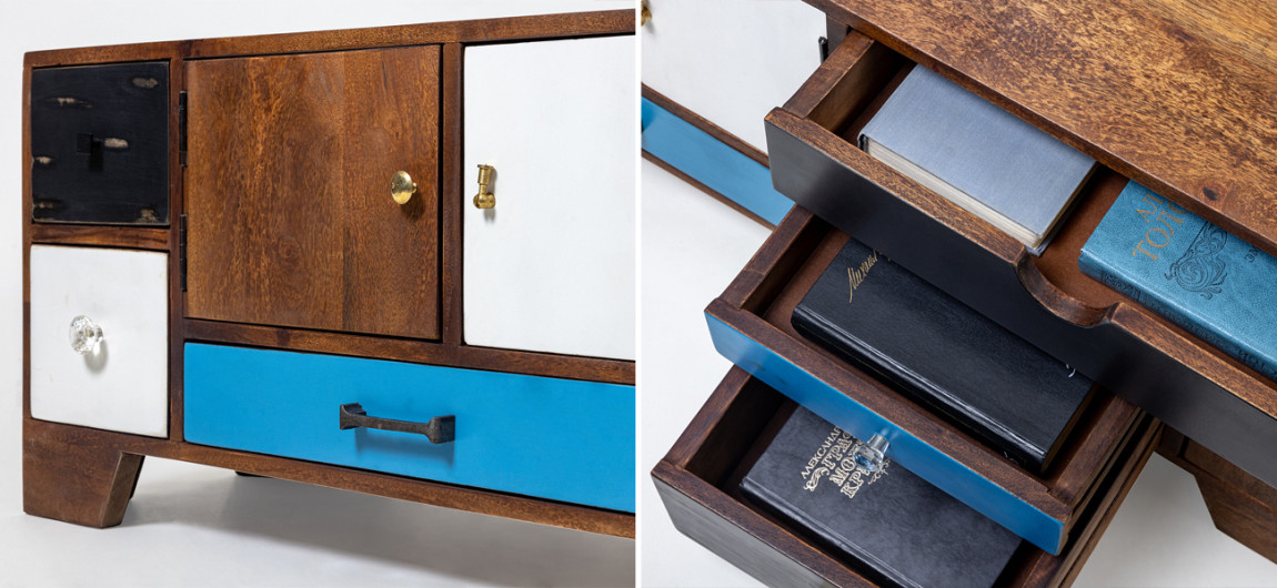 ТВ-тумба из массива с разноцветными ящиками Fancy