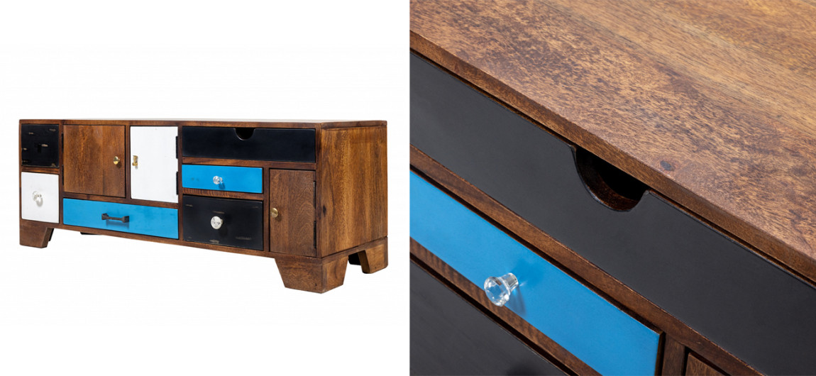 ТВ-тумба из массива с разноцветными ящиками Fancy