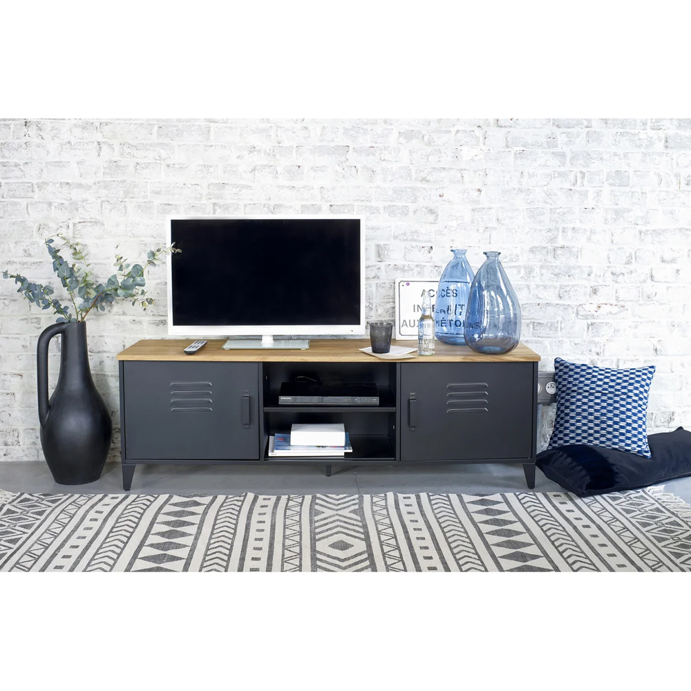 ТВ-тумба из металла и столешницей из массива дуба Metal Wood TV-Stand