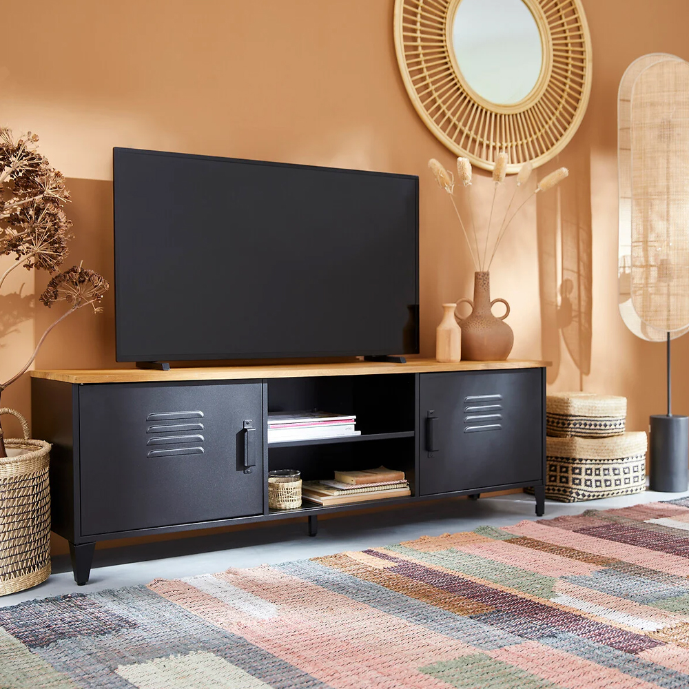 ТВ-тумба из металла и столешницей из массива дуба Metal Wood TV-Stand